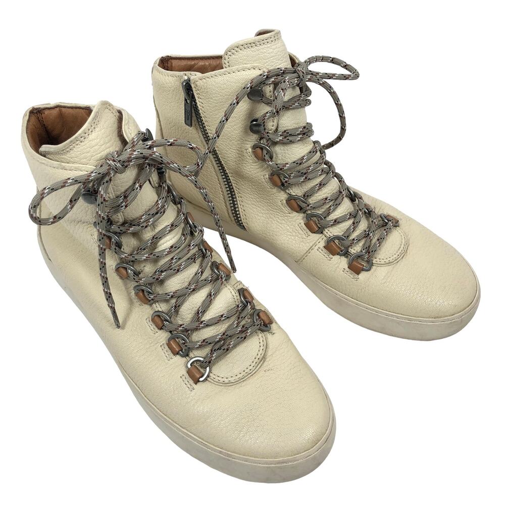 Frye Lena Hiker Sneakers Boots Leather High Top Lace Up Ivory Womens 9.5